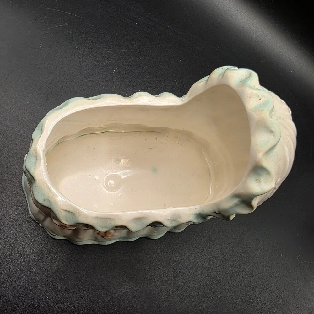 Vintage Ceramic Baby Bassinet Planter Ruffled Nursery Decor‎ Pastel Floral E1704
